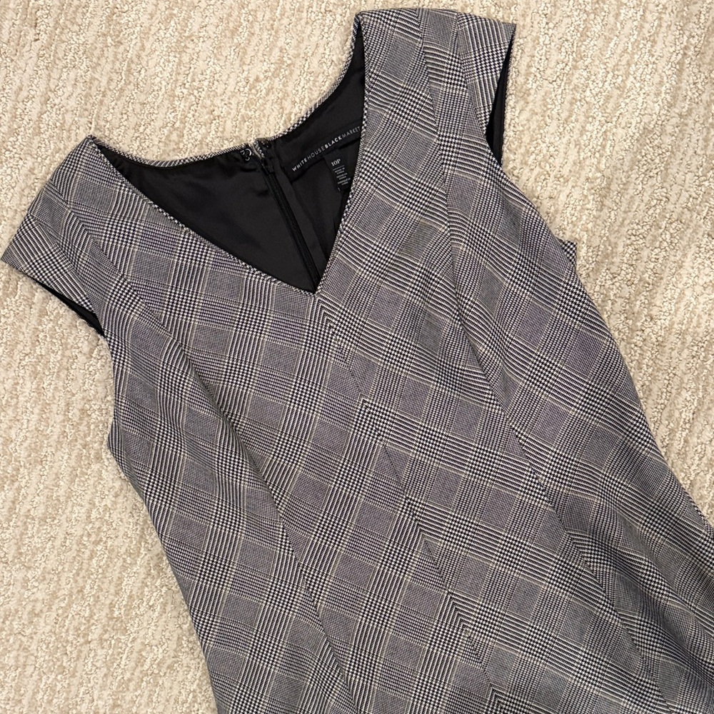 White House Black Market Gray Plaid Midi Dress